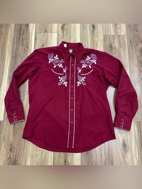 Vintage Karman Western Pearl Snap Embroidered Floral Shirt, 17.5 36